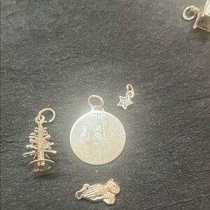 Vintage Sterling Silver Charm Set with Christmas Tree, praying hands 3wiseman